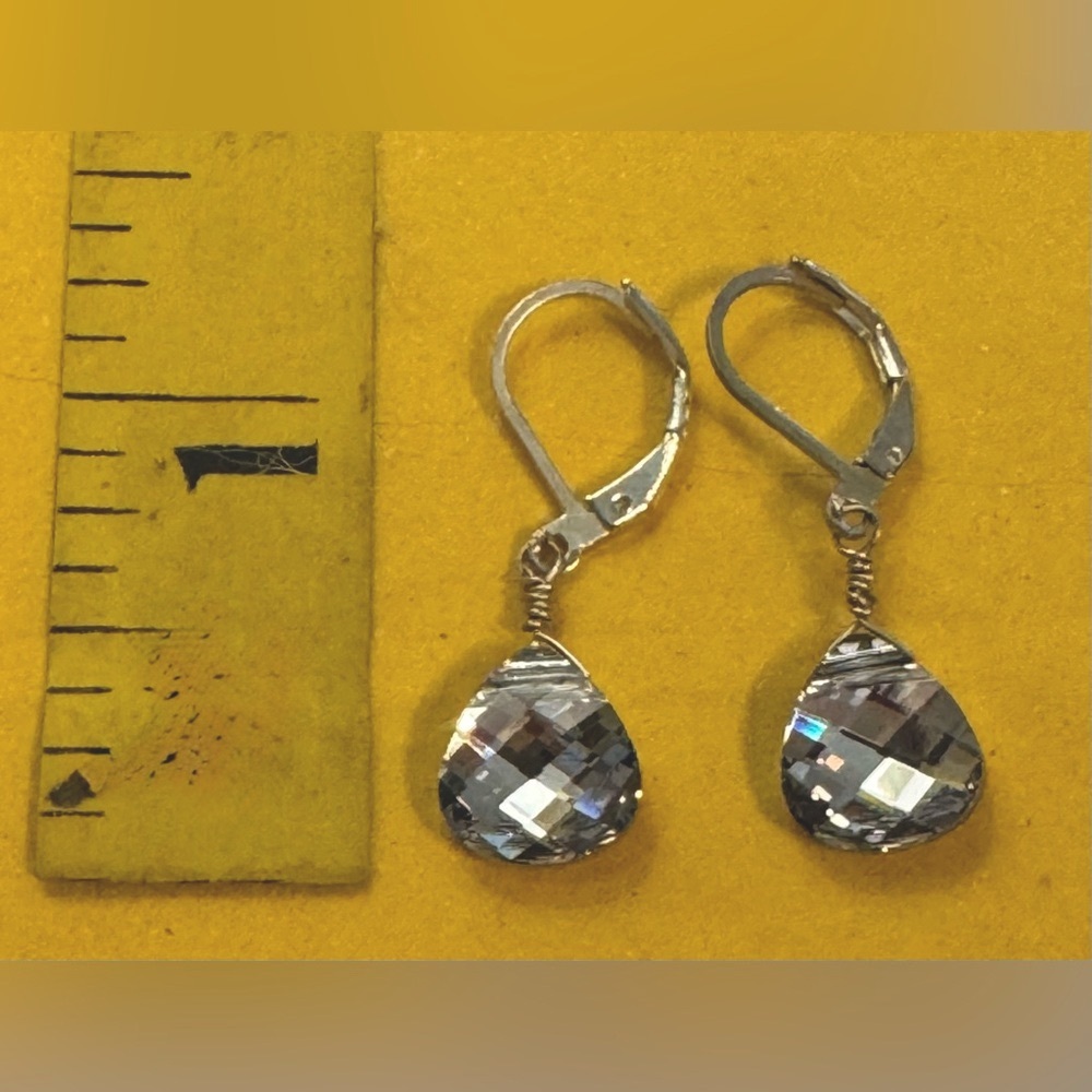 Earrings - sterling silver leverback dangle mirror-back faceted - Picture 8 of 8